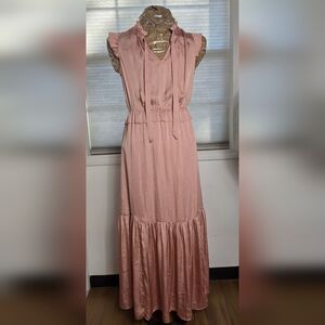 Banana Republic Blush Satin Ruffle Maxi Dress  Pink size 4